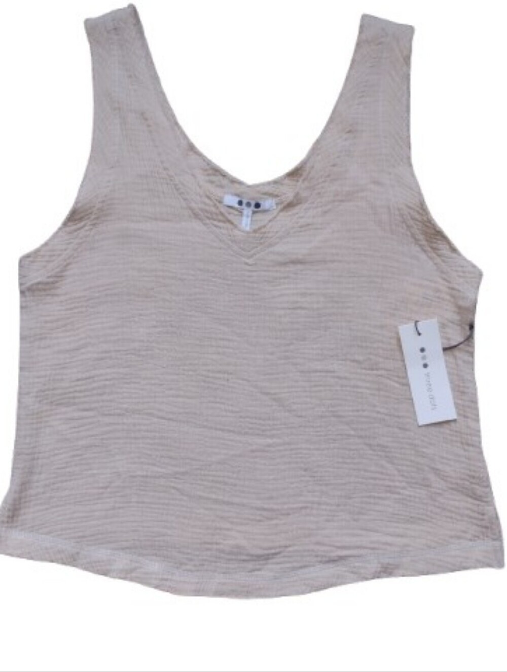 NWT Three Dots V Neck Raw Edge Tank Oyster Gray Gauze Cotton Small Boho